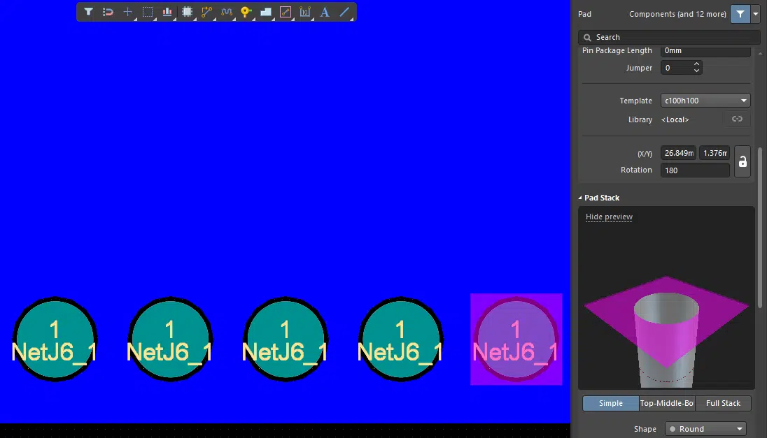 A simple example of a net disconnection between a via and a polygon